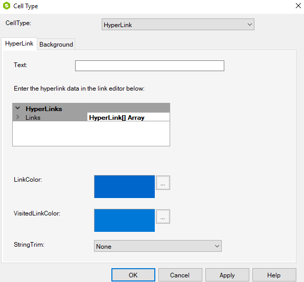 Spread Designer Cell Type Dialog Hyperlink Tab