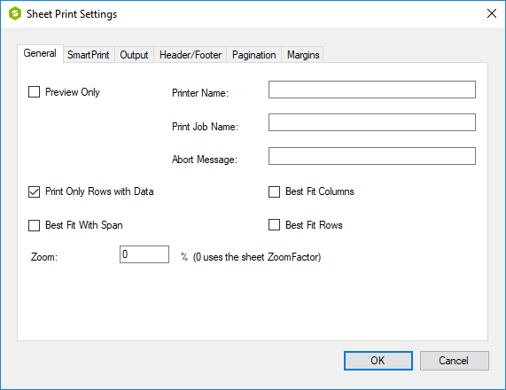 Spread Designer Sheet Print Settings Dialog Top