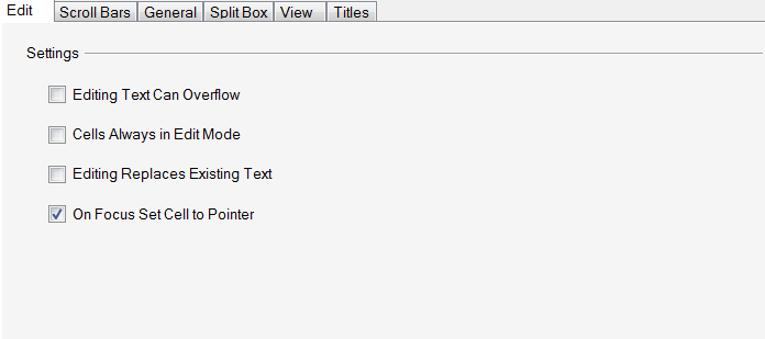Spread Designer Spread Settings Dialog Box, Edit tab