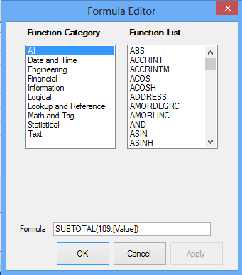 Formula Editor Dialog